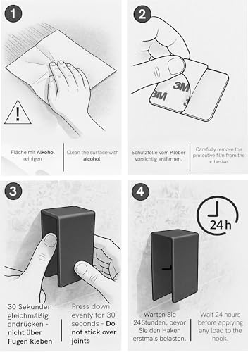 elua home® Handtuchhalter Ohne Bohren (2er Set) | Handtuchhalter Schwarz | Klebe Haken Wand für Bad, WC, Küche | Handtuchhaken aus Edelstahl + starkem Kleber | Zeitloses Design