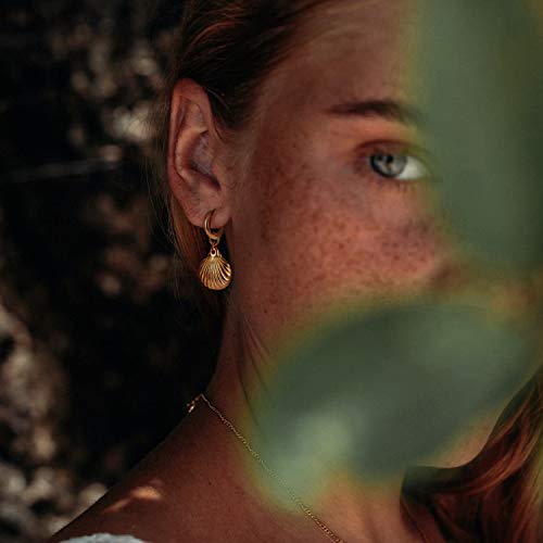 Myears Women Clam Shell Earrings Gold Huggie Hoop Dangle Drop 14K Gold Filled Small Boho Beach Simple Delicate Handmade Hypoallergenic Jewelry Gift #TOP1