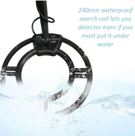 Diagram showing adjustable height and dimensions of the metal detector