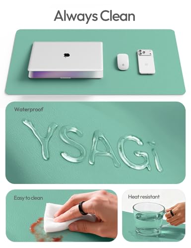 Image of YSAGi Leather Desk Protector, Office Mat, Large Mouse Mat, Non-Slip PU Leather Blotter, Laptop Desk Mat, Waterproof Writing Pad for Office and Home(Green-Blue, 63 inch x 17.2 inch)