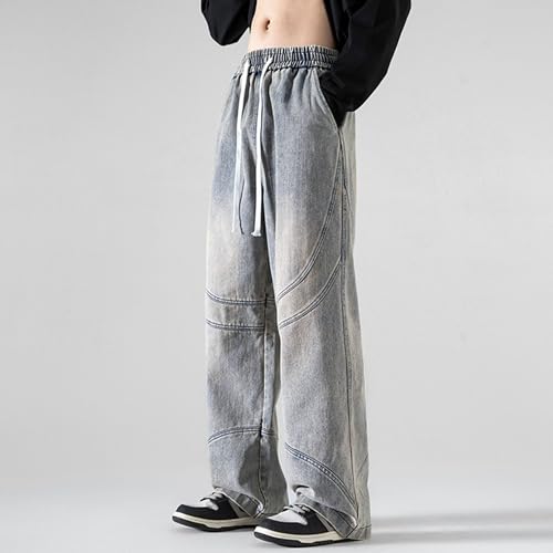 Mens Baggy Jeans Vintage Relaxed Straight Leg Denim Pants Hip Hop Loose Fit Elastic Waist Distressed Trousers2