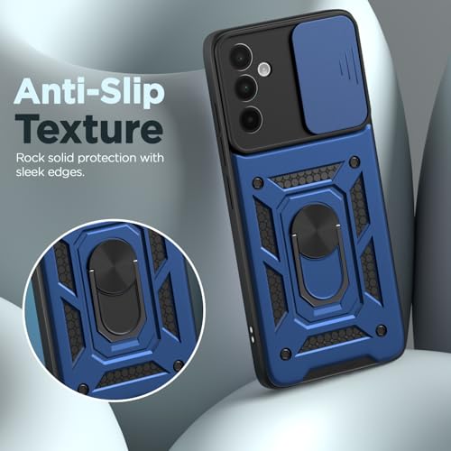 Image of Outlouders Back Cover for Samsung Galaxy A56 5G | D10 Tough Armor 360 Protection Case with Sliding Camera Shield & Ring Holder Stand Bumper Case (Blue)