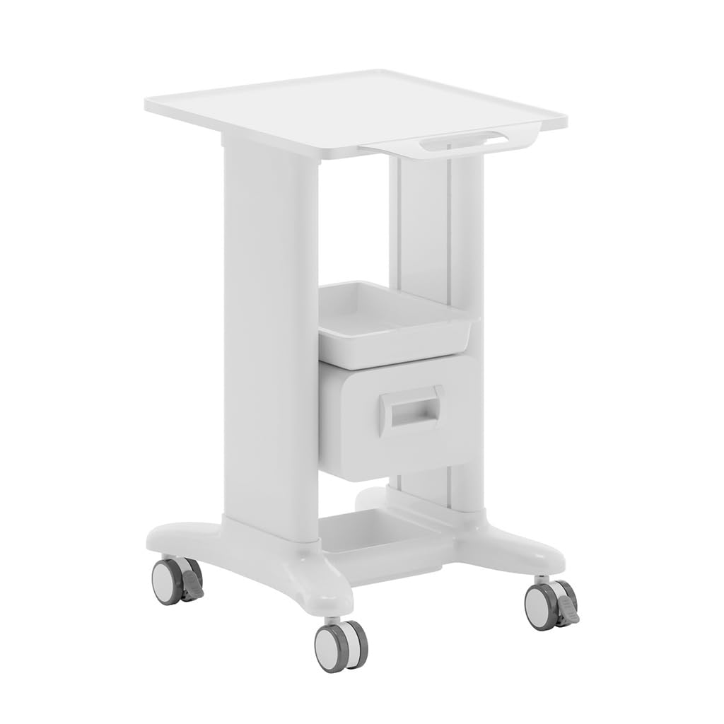 Mobilny Wózek Na Laptopa, Cztery Kółka Obrotowe, Wózek Na Laptopa Ze Schowkiem I Szufladą, Odpowiedni Do Laboratoriów, Gabinetów Lekarskich I Salonów Kosmetyczn,Grey-2-draw 1-box style