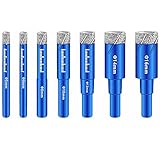  TIHOOK Diamantbohrer, 7 Stk Fliesenbohrer, Glasbohrer, 5, 6, 8, 10, 12, 14, 16mm, Diamantbohrer für Fliesen, Sechskant-Schaft, Diamantbohrer für Glas, Porzellan, Fliesen, Keramik, Granit
