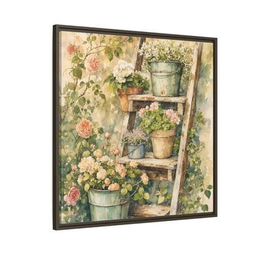 Tableau aquarelle echelle 75x75 cm pour habiller un grand mur vide cadre espresso