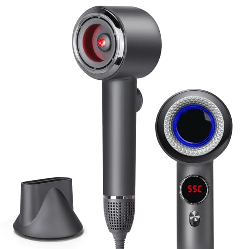 Hair Dryer, 110000 RPM High Speed Professional Hair Dryer, 2 Speeds and 11 Temps with HD Display, Low Noise Portable Hair Blow Dryer with Magnetic Nozzle for Home Travel Salon (Gun Grey)