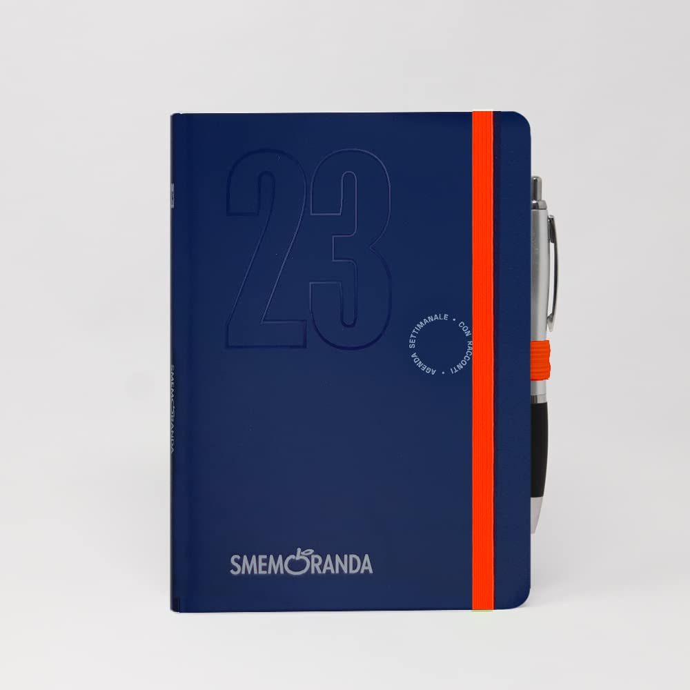 Smemoranda, Weekly Diary 12 Months, January, December 2023, Soft Cover, Checked Sheets, Large Size 13x18.8 cm, Pen Included