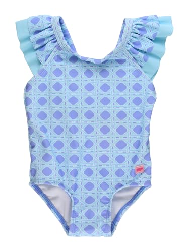 Image of RuffleButts Girls UPF50+ Sun Protection Ruffle V-Back One Piece Swimsuit