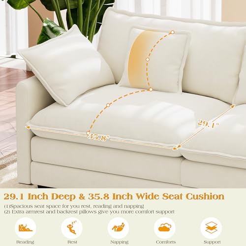 Image of 113.8 inch Modular Sectional Sofa,Cloud Couch for Living Room,Modern Deep Seat Sofa 5 Seater Chenille Fabric Comfy L Shaped Couches with Throw Pillows for Apartment