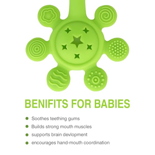Image of Silicone Baby Teether & Rattle Toy - Soft & Safe for Infants, BPA-Free, Multi-Texture Design for Teething Relief & Early Development (Green)