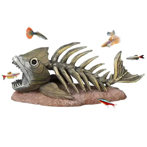 Image of kathson Fish Tank Decorations Resin Piranha Skeleton Aquarium Decor Reptile Tank Accessories Ornament Fish Bone Hideout for Shrimp Lizards Geckos Spiders