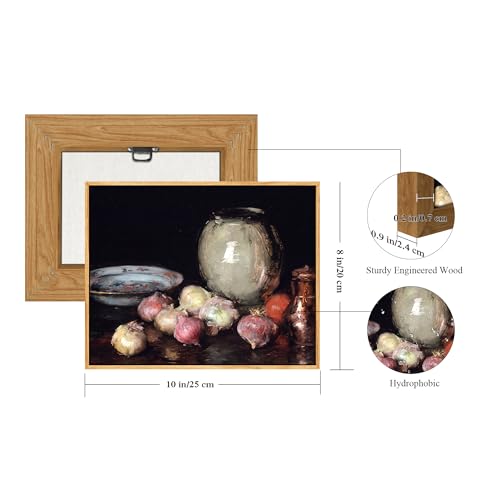 crmotu Vintage Framed Wall Art, Still Life Onions Canvas Oil Paintings, Black Antique Kitchen Decorations Art Prints, Rustic Home Decor Bedroom Dining Room Desktop Farmhouse Aesthetic Artwork 8x10in
