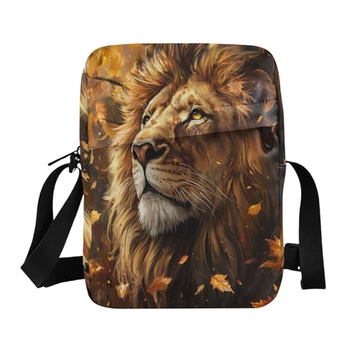 mens messenger bag crossbody mens crossbody bag Shoulder Hand Bag For Woman Adjustable Strap for Travel Travel- Maple Leaves Lion