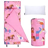 Wildkin Kids Microfiber Nap Mat – Soft Sleep Mat with Pillow, Ideal for School & Travel - Horses