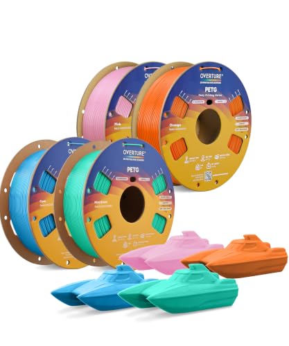 OVERTURE 4KG Bundle Rapid PETG 3D Printer Filament 1.75mm, 4 Colors Set