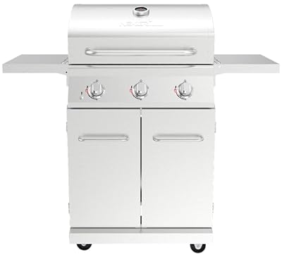 Nexgrill Stainless Steel 3-Burner Propane Gas Grill w/Foldable Side Shelves, 40,500BTUS, 591.05 sq. in. Cooking Area, Perfect for Outdoor Cooking & Grilling, BBQs, Backyard, Tailgating, 720-0830MN