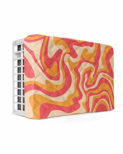 Indoor Air Conditioner Covers, Pink Abstract Double Insulation Window AC Cover with Elastic Drawstring, Modern Geometric Distortion Texture Fluid Art Waterproof AC Unit Cover for Inside 25