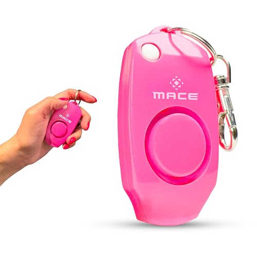 Mace Brand 130dB Personal Alarm Key Chain with Bag Clip, Backup Whistle, and Hidden Off Button for Self Defense, Pink