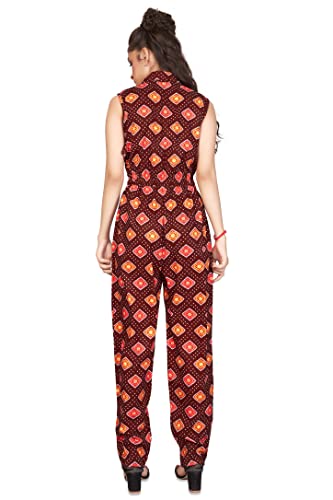 Image of Jwalin Girls Front Button Ruffle Pattern Maxi Jumpsuit(Brown 13-14 Years)