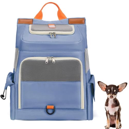 Lifetipsスムースコートチワワペットリュック キャリー 通気性メッシュ カーテン付き 軽量 反射テープ 飛び出し防止 防水 撥水 多機能 リュック型ペットキャリー 小型犬 中型犬 猫 旅行 通院 自転車 電車 収納ポケット付き 折りたたみ 携帯便利