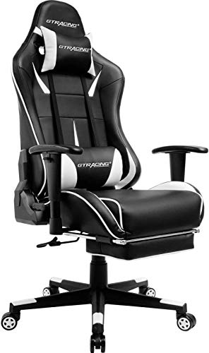 Gtracing ゲーミングチェア オフィスチェア 多機能 ゲーム用チェア リクライニング パソコンチェア ハイバック ヘッドレスト ランバーサポート ひじ掛け付き PUレザー GT909－WHITE