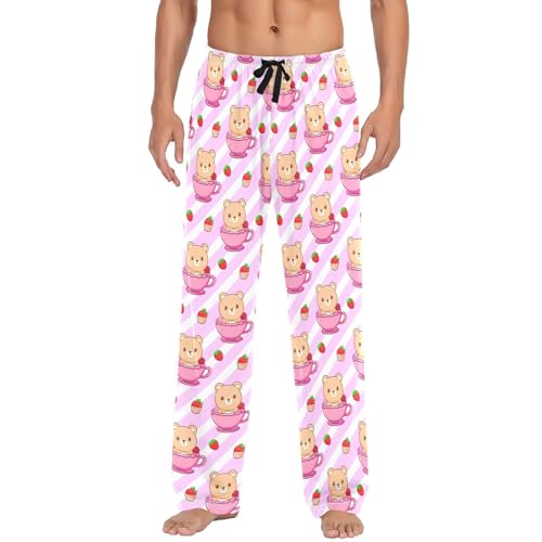 Men's Cute Kawaii Bears Pajama Pants with Pockets - Straight Fit Cotton Sleep Bottoms for Lounge & Nightwear#7972
