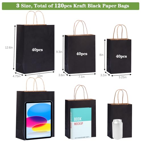 OUTUXED 120pcs Assorted Black Paper Bags