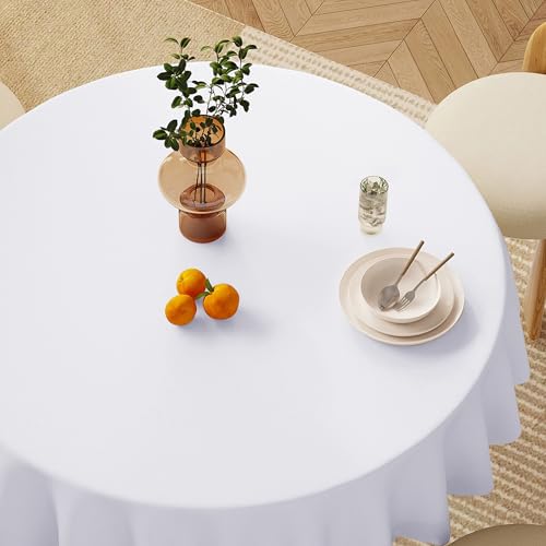Image of sancua White Round Tablecloths 108 Inch (Fit 48-84 Inch Tables), 6 Pack