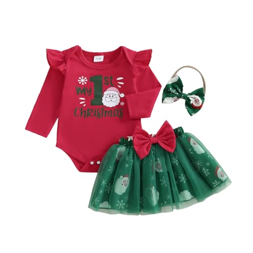HYADRBLEBY My 1st Christmas Baby Girl Outfits Infant Dress First Letter Romper Santa Tulle Tutu Skirt 0-18 Months Girl Clothes (1st Christmas 3-6 Months)