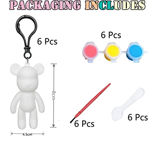 Goodern Compatible for 6 Pack DIY Fluid Bear Keychain,DIY Fluid Art Bear Key Chain DIY Cute Bear Models for Drawing Painting Graffiti DIY Painting Fluid Bear DIY White Bear Figure Doll Model Gift