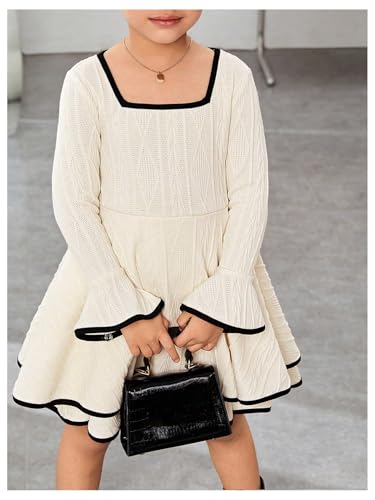SOLY HUX Toddler Girl's Dress Square Neck Bell Long Sleeve A Line Layered Ruffle Short Dresses4