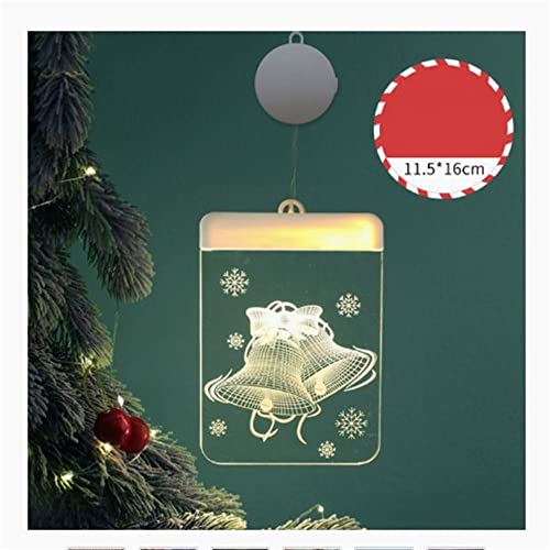 TPfocus Luz decorativa de Navidad para ventana de Santa C Laus, campana, Feliz Navidad, árbol de Navidad luces de noche 3D con ventosas para camino de pared, patio, dormitorio, decoración de campana Cover