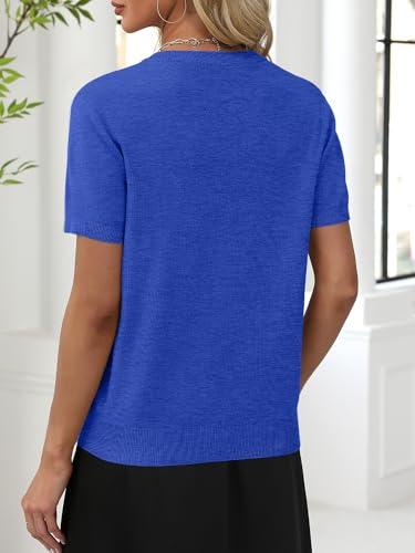 Image of ANRABESS Women Wool Blend Sweater Summer 2026 Short Sleeve V Neck Pullover Top Business Casual Outfit Beach Vacation Clothes