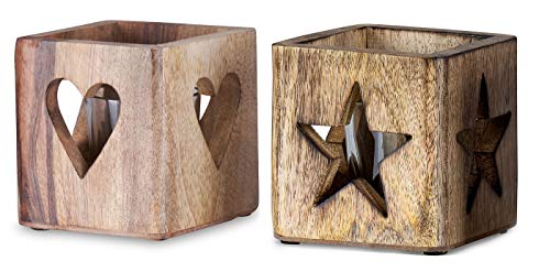 levandeo Juego de 2 portavelas con forma de estrella y corazón, 9...