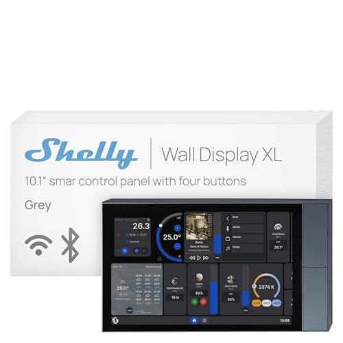 Shelly Wall Display XL Silber - 10.1' WLAN-Smart-Home-Bedienfeld, Vier Tasten, integriertes 5A-Relais, Neutralleiter Erforderlich, LUX-Sensor, Stereo-Lautsprecher, Steuerzentrale, Alexa & Google Home