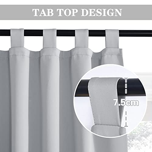 PONY DANCE Tab-Top Curtain Set of 2 Opaque Thermal Kitchen Curtains with Loops Blackout Curtains Children's Room Loop Curtains Short H 145 x W 140 cm Silver Grey - Image 4