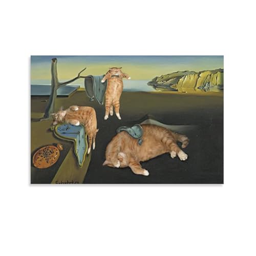 Funny Cats Salvador Dali Wall Art Canvas Poster 24x36in