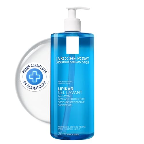 La Roche-Posay Lipikar, Gel Detergente Lenitivo Per Viso e Corpo, Per Pelli Sensibili e Secche, Pelle Idratata ed Effetto Anti-Secchezza, Con Niacinamide e Burro di Karité, Surgras, 750 ml