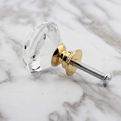 MDPLY 5 Pack Crystal Glass Cabinet Knobs - 30mm Clear Diamond Shape Decorative Gold Base Pulls Handles for Drawer Dresser Kitchen Cabinets Wardrobe Bathroom Vanity Desk (Gold) by MDPLY - Used condition - Image 6