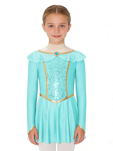 Robe danse avec tutu enfants paillettes et unitard manches longues col montant