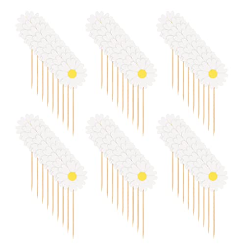 Daisy Cupcake Toppers, Daisy Flower Cake Picks Chrysanthemum Party Decorations For Spring Birthday Wedding Supplies, Set Of 36 (White) #TOP6
