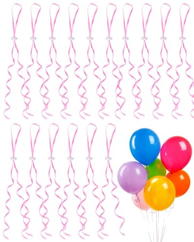 FUGLUS 50PCS Cinta rosa para Globos con Clip de Cierre Cierres de Globo Helio con Cuerda para Atar Globos Cierres de Globo，cierres para globos，Reutilizable