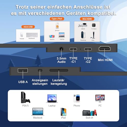 Kyyivwine 10,5 Zoll Tragbarer Monitor 1920x1280 3:2 Mini-Bildschirm|500 Nits hohe Helligkeit+2000:1Kontrastverhältnis|Ultradünnes Gehäuse mit 45°-Ständer|Dual-Port HDMI/USB-C für Laptop/Mobilgerät/Mac 2