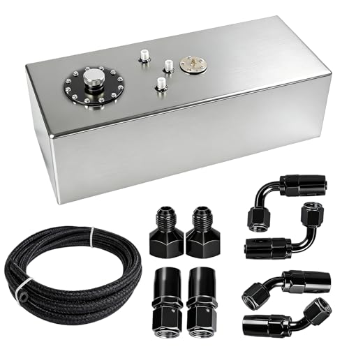 GSTP 20 Gallon Fuel Cell with Cap Level Sender 12FT Oil Feed Line Street Drift Aluminum Silver