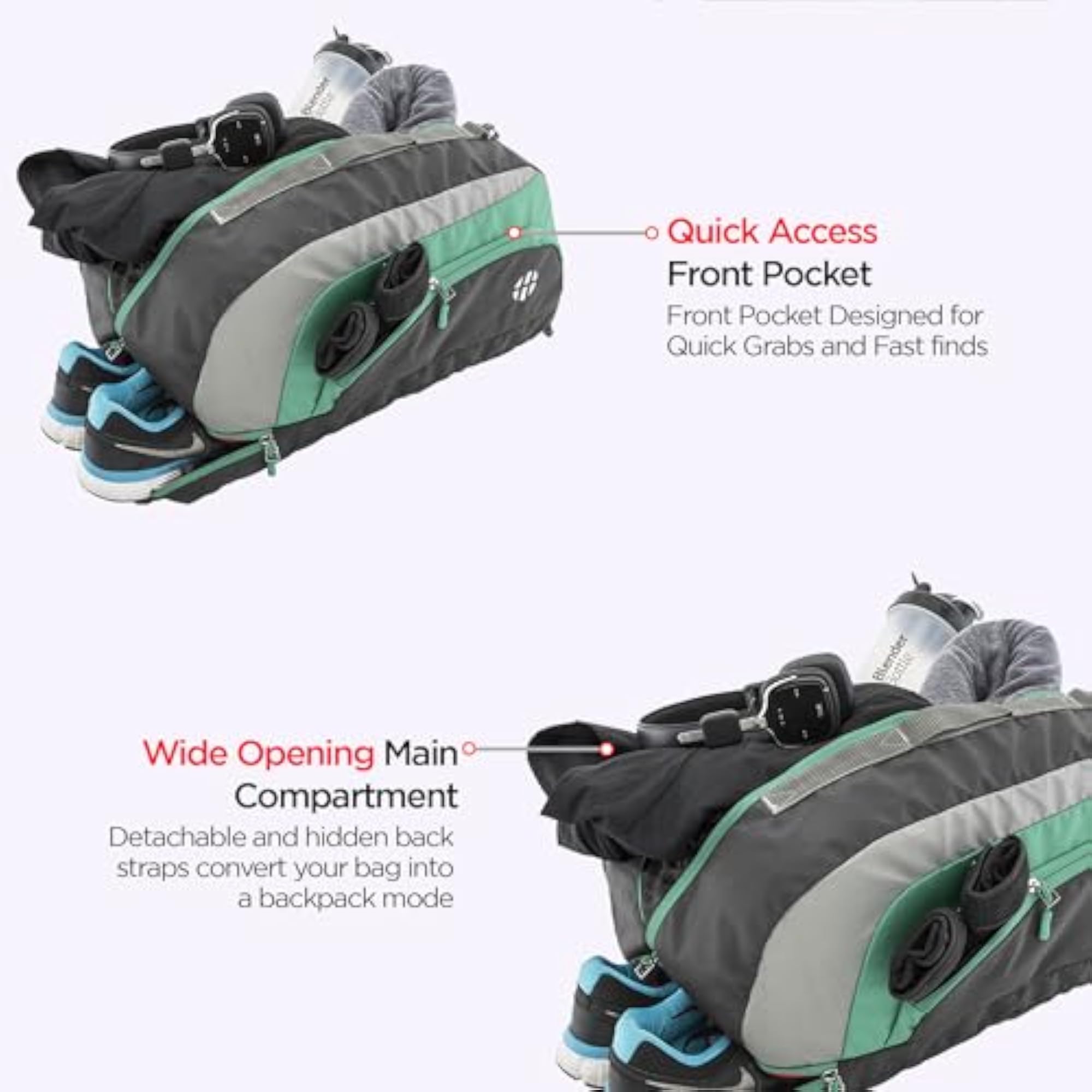 Jake 3-in-1 Gym Duffel Bag, Convertible Design