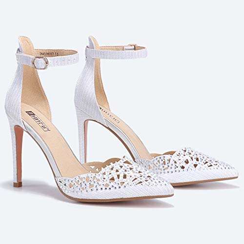 Idifu Women Pumps In4 Candice Bride Shoes Stiletto Heels Closed Toe Bling Glitter Dress Pumps Shoes For Wedding Evening Party(White Glitter, 8 M Us) #TOP2