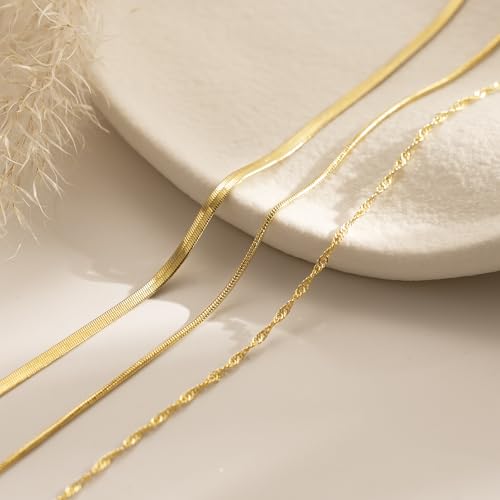 Image of Tewiky Layered Necklaces for Women 14k Gold Plated Chain Necklace Set