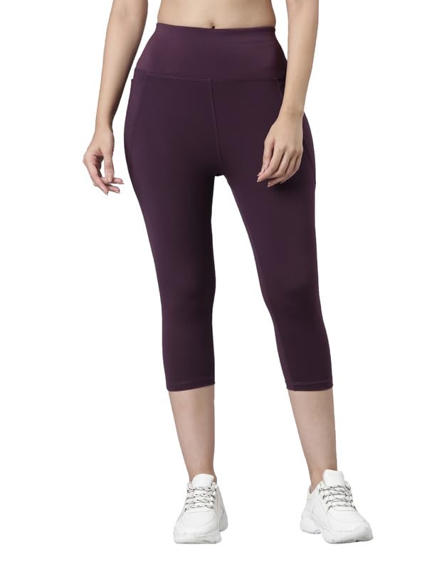 Image of GO COLORS Womens Solid Training Capri | Elastane, High Rise