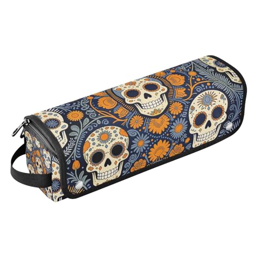 Bolsa de viaje para herramientas de cabello con alfombrilla para plancha, estuche portátil para plancha y accesorios para el cuidado del cabello, diseño de calaveras de azúcar naranja Día de los Muertos miniatura 1