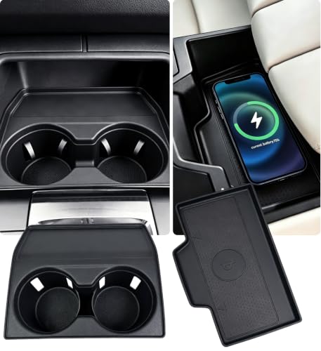 Image of Cup Holder Insert & Wireless Charging Protective Mat for Mazda CX5 2026, Center Console Interior Accessories Cup Holder & Wireless Charger Cover Pad for 2026 CX-5, Black